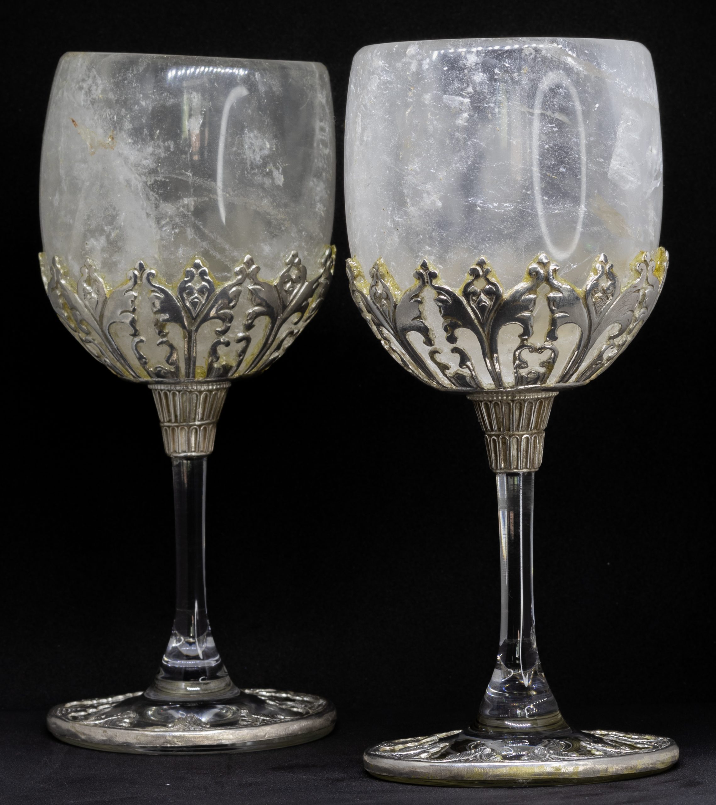 Handcrafted Crystal Wine Glass with Silver Overlay and Engraving